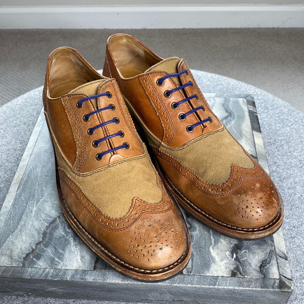 Wolverine Brogue Two tone leather & canvas shoe with blue laces